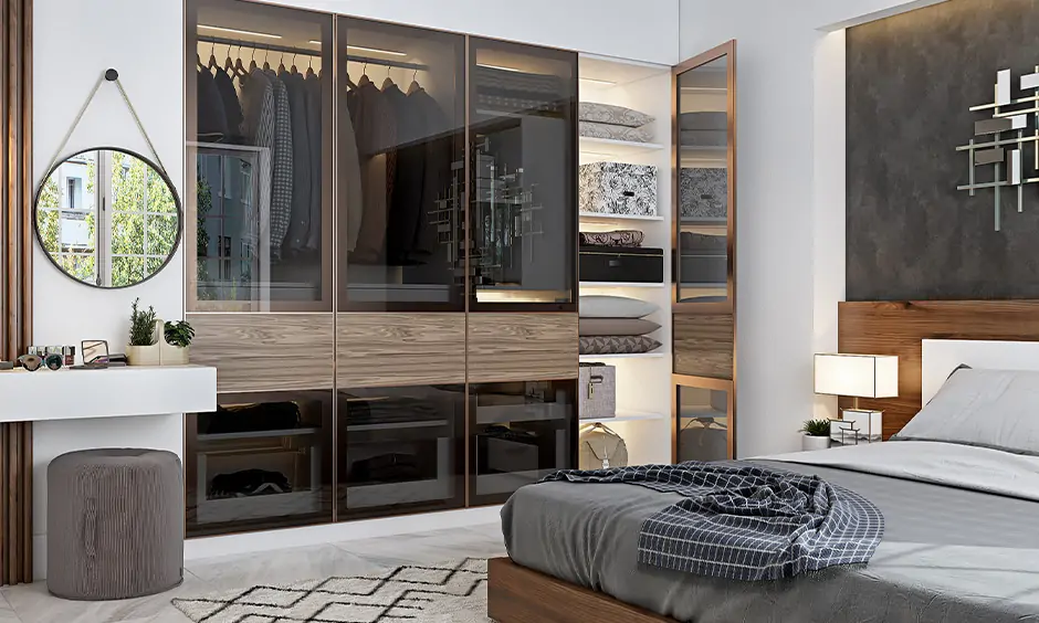 Modern tinted glass wardrobe furniture design to make a style statement