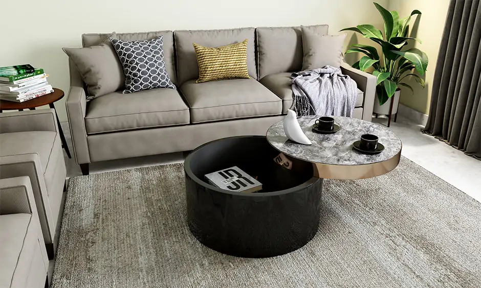 go flat around this round lomond lift top coffee table with marble top