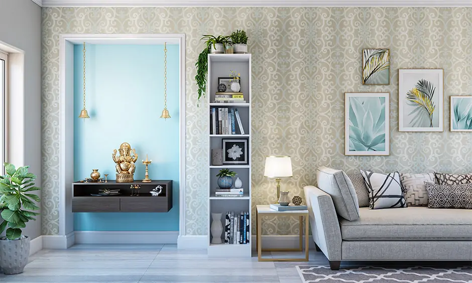 Pooja room colour as per vastu blends with fresh pastel shades like blue