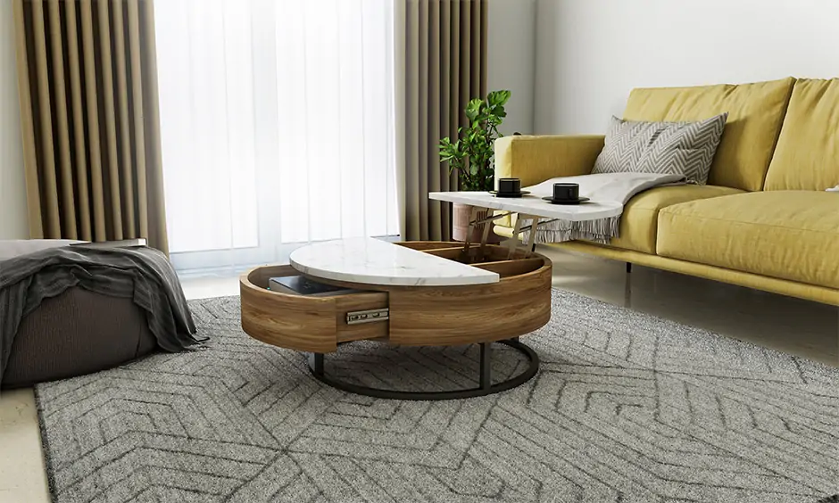Go for this round white lift top coffee table adds an elegant angle to the living room