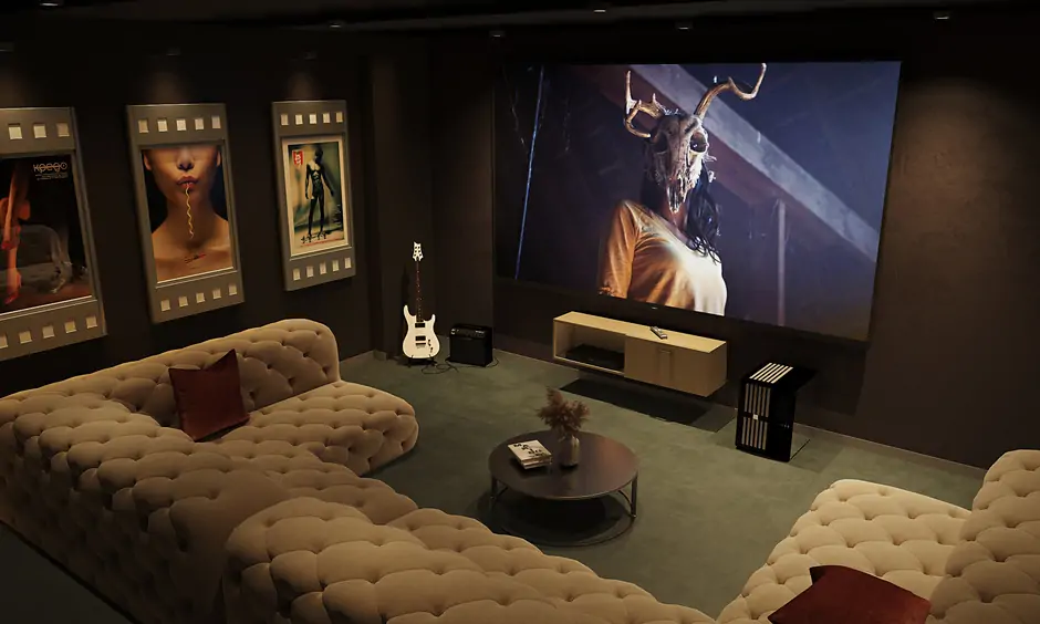 Home theatre design with a tv unit and other visual display options