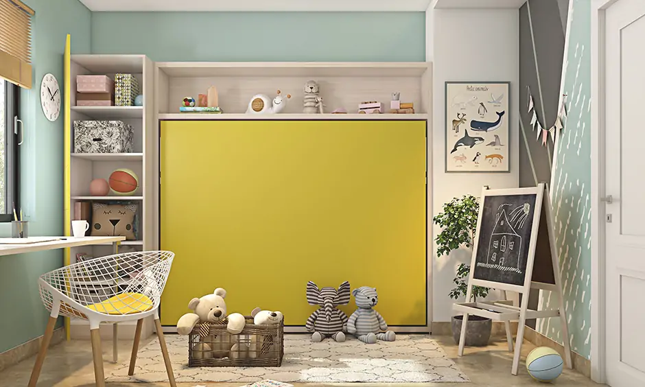 Kids room with a folding bed furniture setup