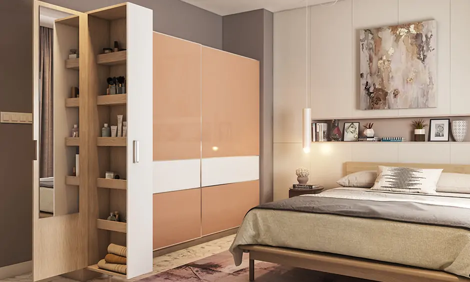 Mirror sliding wardrobe door designs with tiny compartments to store all your cosmetics