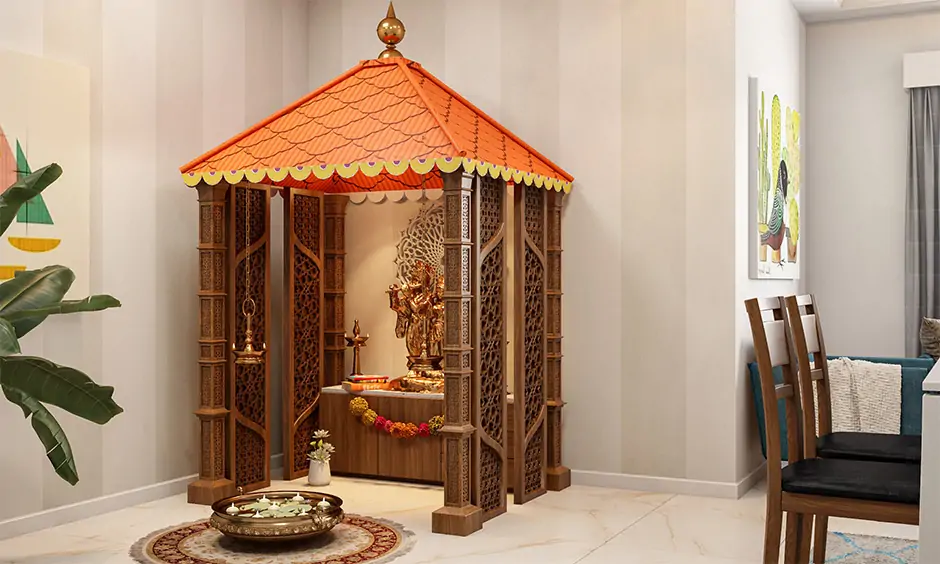 Modern home temple design with jaali works great for Indian apartments