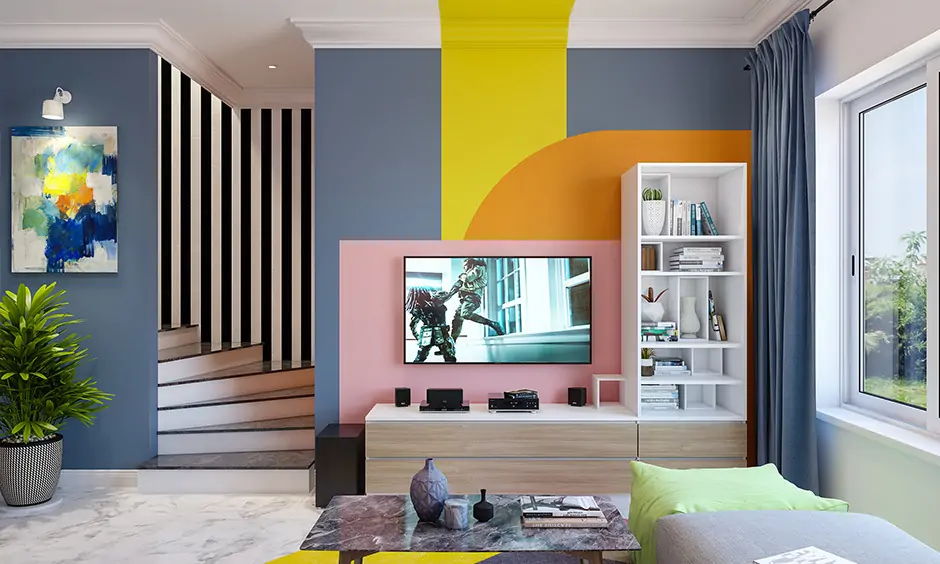 Modern house interior design with bold and bright colours for a playful vibe