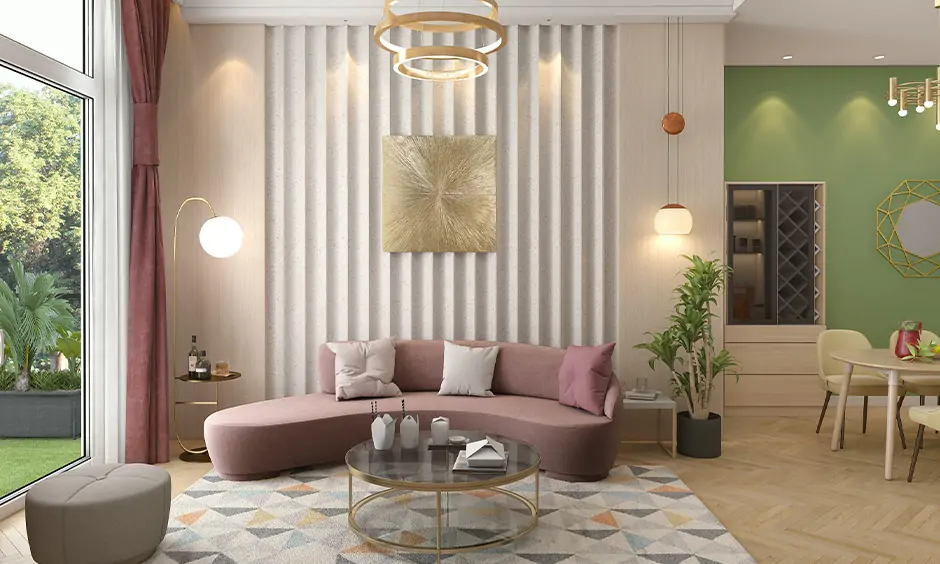 Modern living room curved sofa furniture design in pastel pink colour