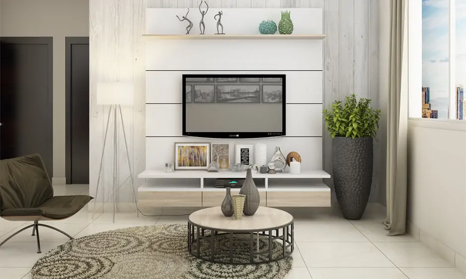 Simple modern TV wall design for the living room to complement your understated home