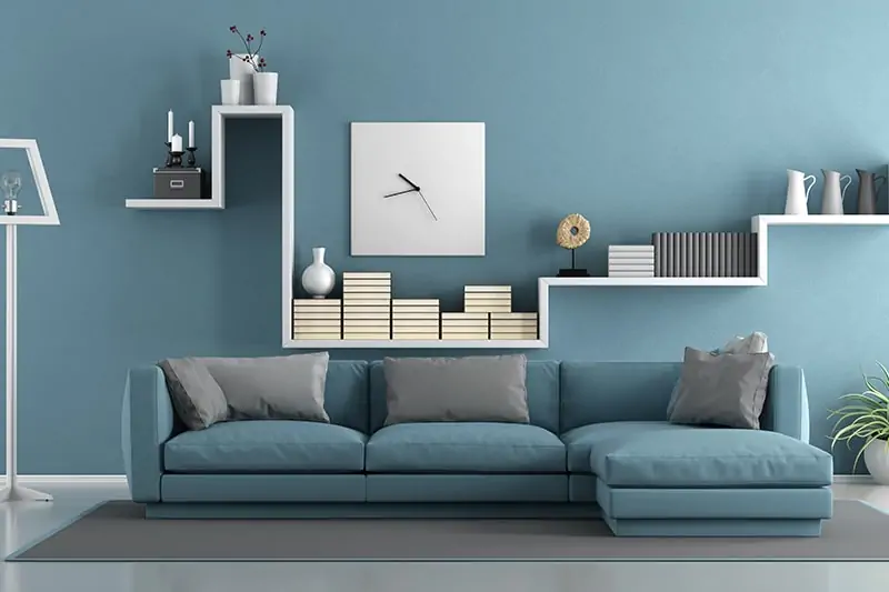 Sky blue wall paint colors with a sense of expansiveness, openness and tranquility into your living room