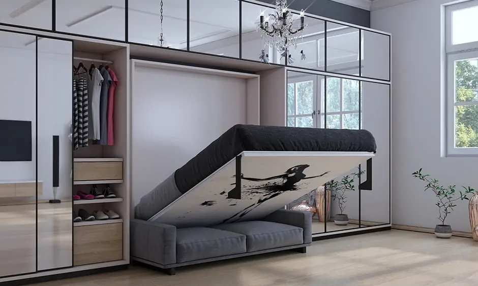 Wall mounted folding bed furniture cum sofa