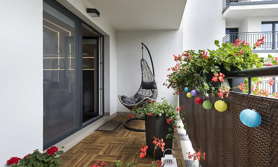 Small balcony decoration in india with a small garden