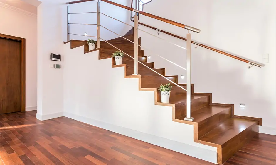 Modern wood stair railing in minimalistic design