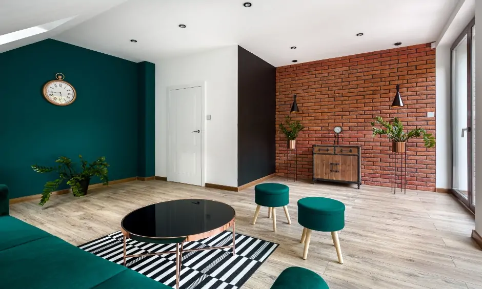 Minimal living with a red brick stone cladding looks rugged