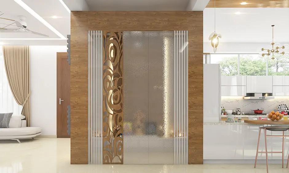 Translucent pooja room glass door designs that provide much needed privacy