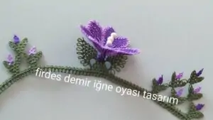 İğne oyası kalp yapraklı Çiçek yapılışı