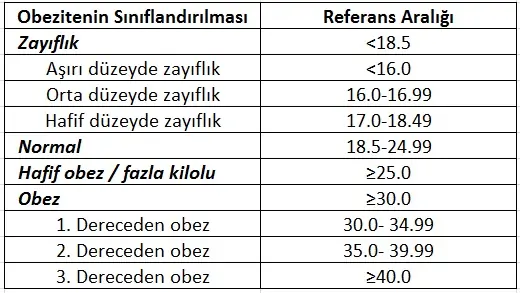 Obezite referans araligi vucut kitle indeksi